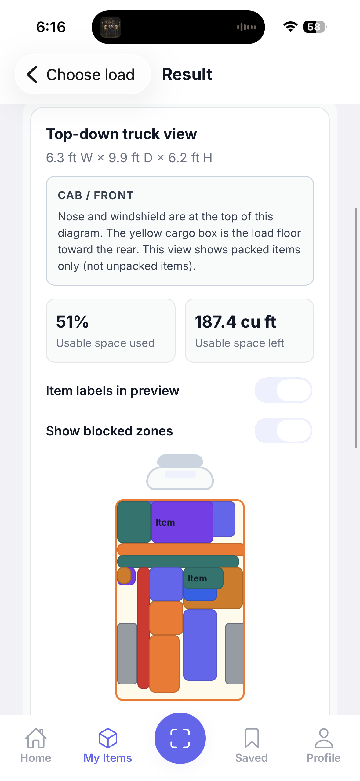 Will It Fit truck layout preview screen